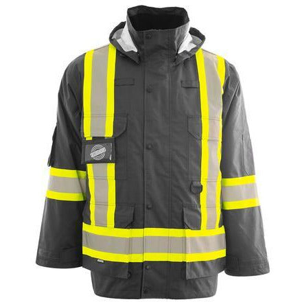 Forcefield 6 In 1 Hi Vis Winter Safety Parka With Removable Bomber Jacket Lime M