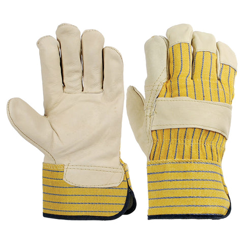 Yellow Cuff Grain Leather, Lined Palm Leather Work Gloves 1 DOZ