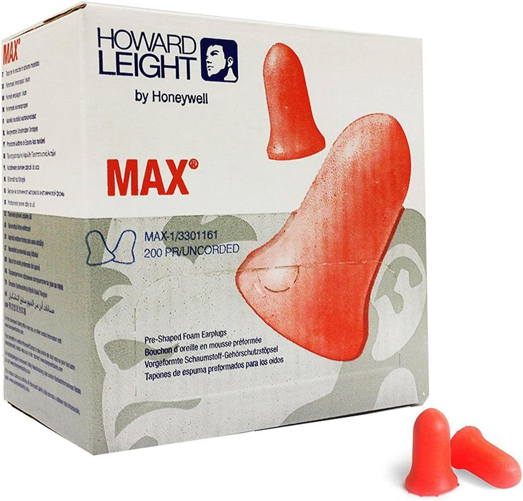 Howard Leight MAX-1 Uncorded NR33 Foam Earplugs, 200 Pairs