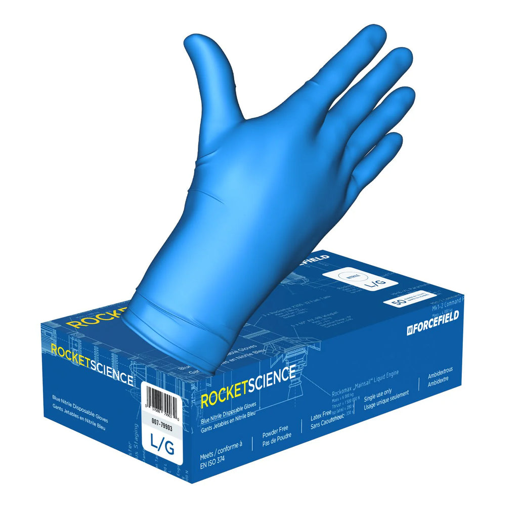 FORCEFIELD Rocket Science Heavy-Duty Nitrile Disposable Gloves - Blue 50 Pack