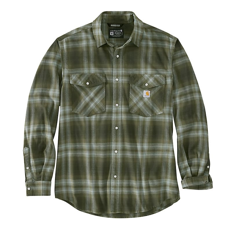 Carhartt Rugged Flex® Relaxed Fit Midweight Flannel Long-Sleeve Snap-Front Plaid Shirt 105436