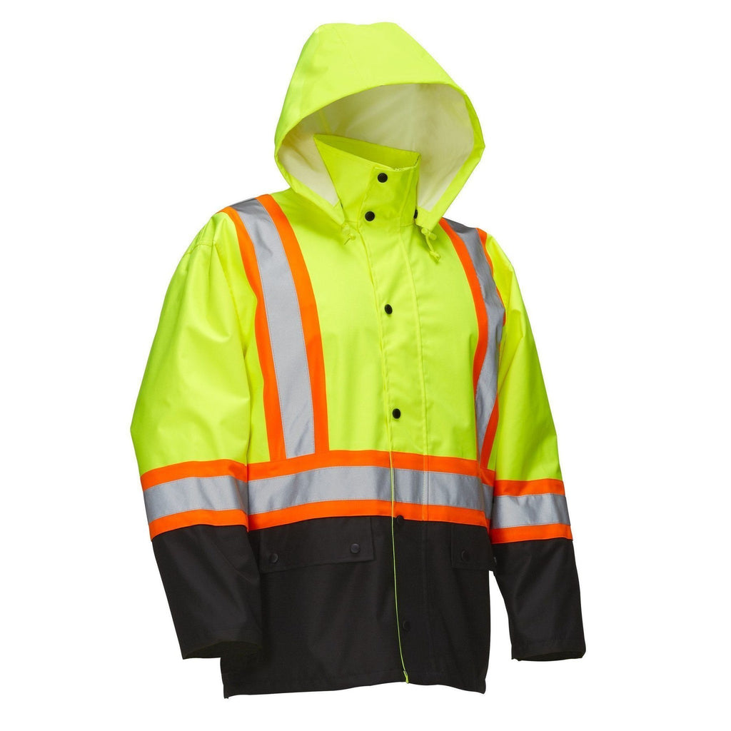 Forcefield Hi Vis Safety Rain Jacket with Snap-Off Hood 023-HVRJ